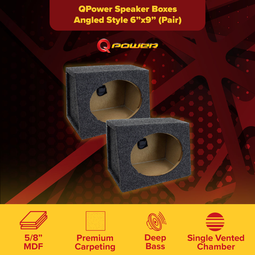 QPower Angled Style 6x9" Audio Speaker Box Enclosures, 2 Speaker Boxes(Open Box)