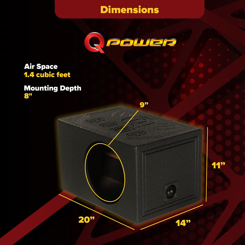 QPower QBOMB10VL Single 10" Vented Ported Car Subwoofer Sub Box Enclosure QBOMB