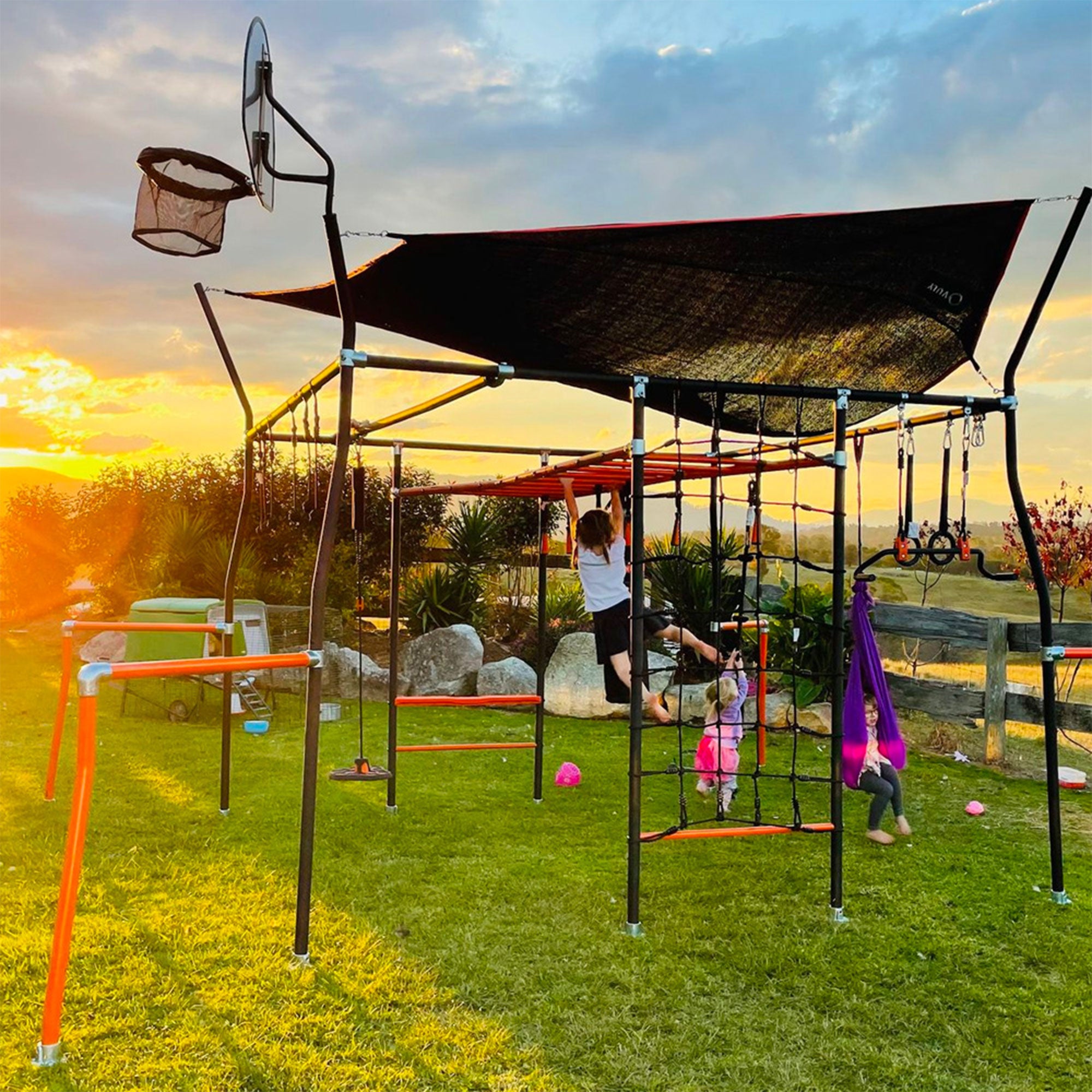Vuly XL Quest Monkey Bar Jungle Gym Outdoor Kids Backyard Playset w/ Shade Cover