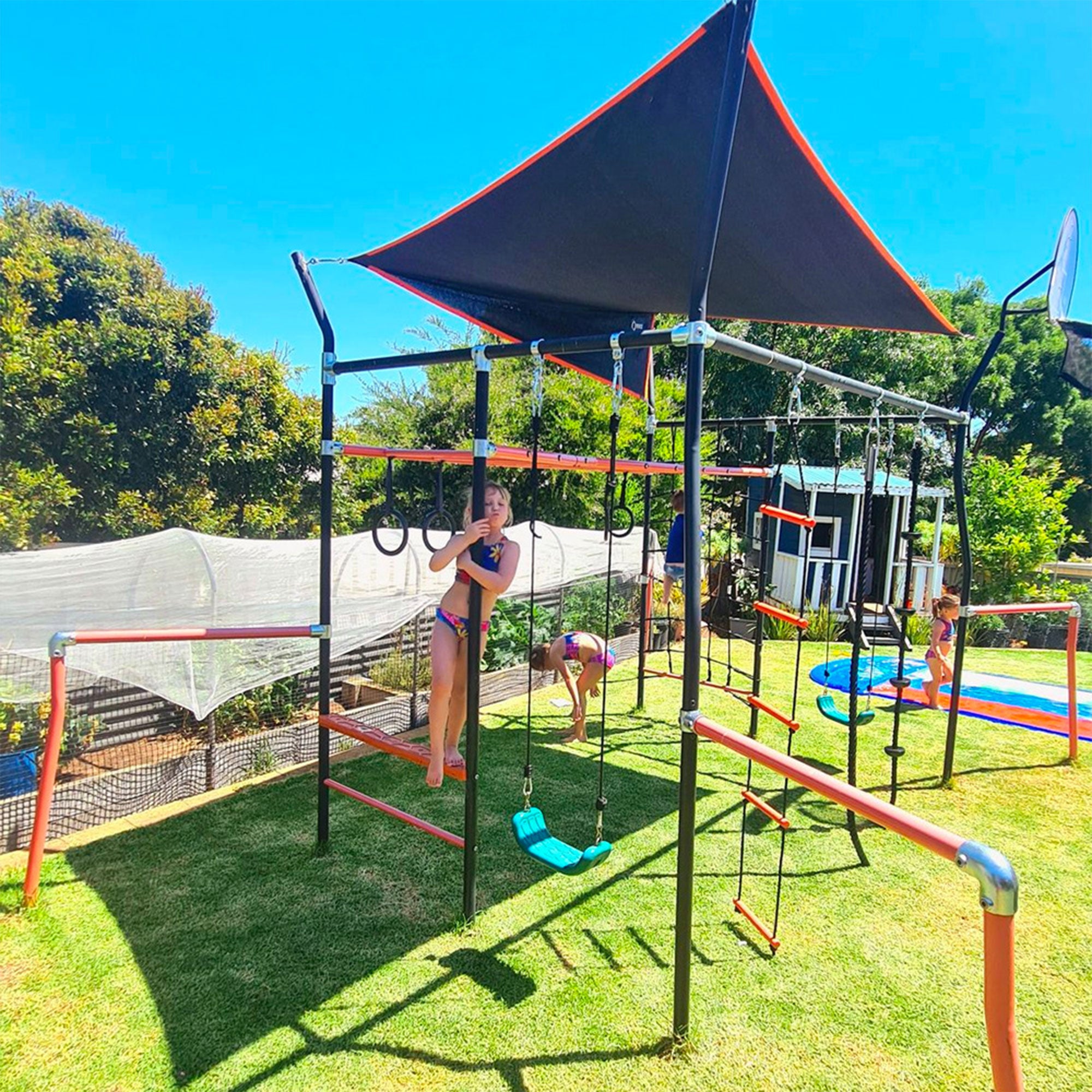 Vuly XL Quest Monkey Bar Jungle Gym Outdoor Kids Backyard Playset w/ Shade Cover