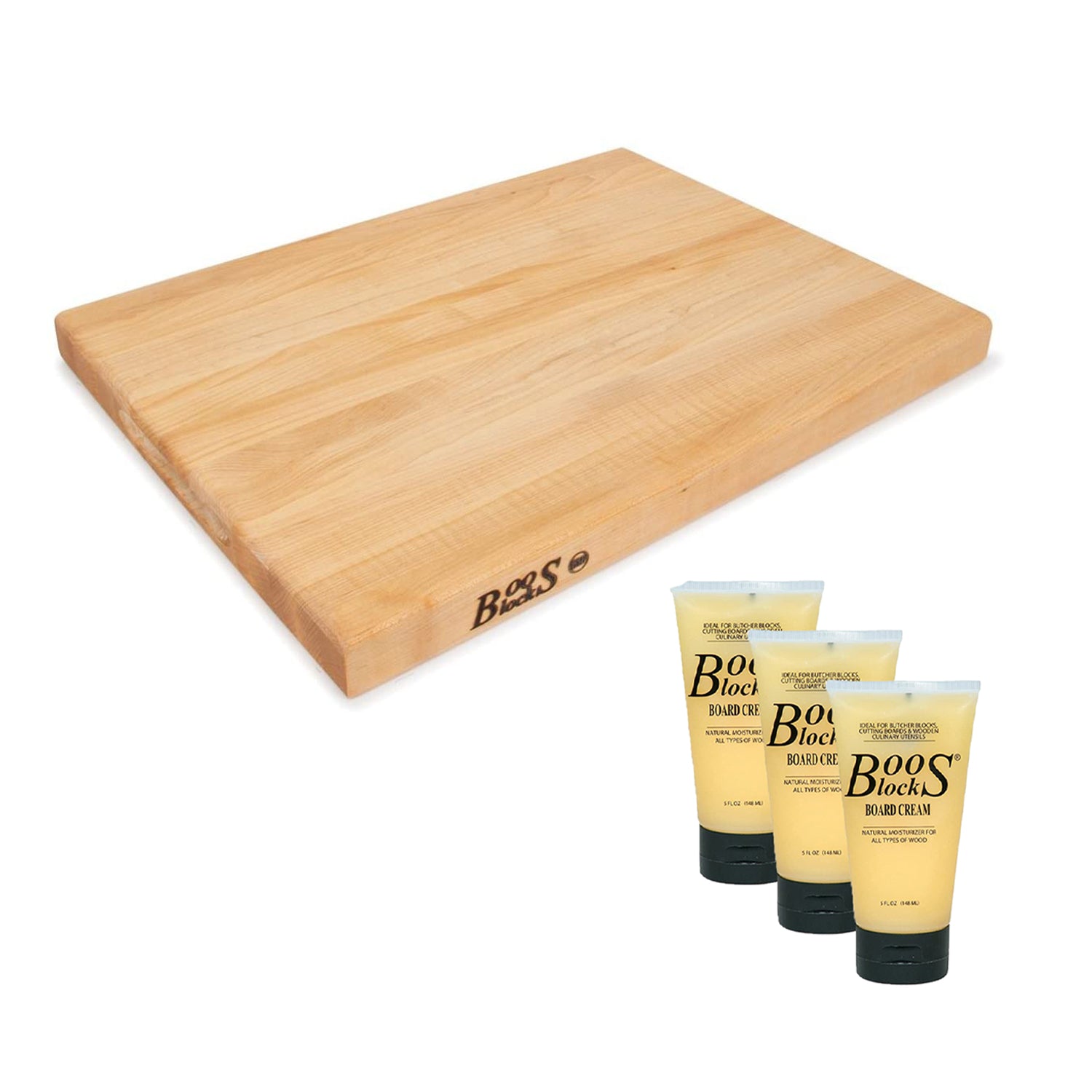 John Boos Maple Wood Reversible 18 x 12" Cutting Board with Maintenance Oil Set - VMInnovations