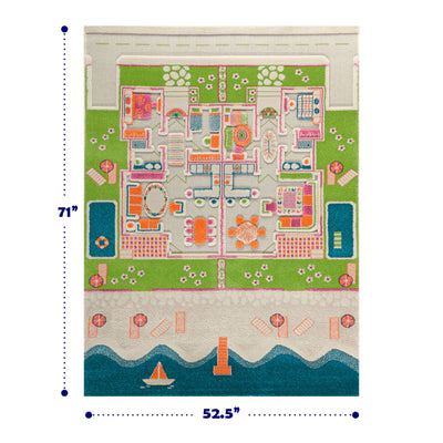 IVI 3D Play Carpet 71 x 52.5 Inch Beach House Floor Rug Mat for Kids, Large - VMInnovations