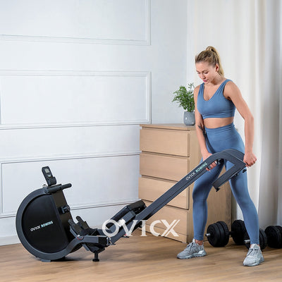 OVICX Foldable Home Rower w/Adjustable Foot Plate & Extra Long Track(Open Box)