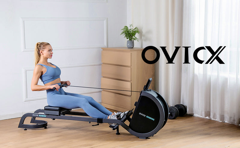 OVICX Foldable Home Rower w/Adjustable Foot Plate & Extra Long Track(Open Box)