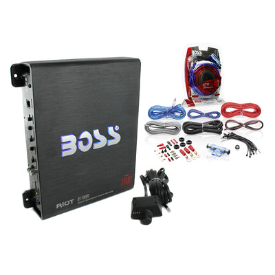 Boss Riot 1100 Watt Monoblock Car Amplifier with 4 Gauge Installation Wiring Kit