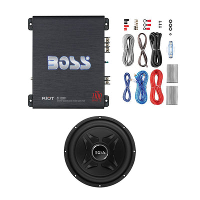 Boss Audio Riot 1100W Class A/B Amplifier & 12-Inch 1000W 32Hz 4-Ohm Subwoofer