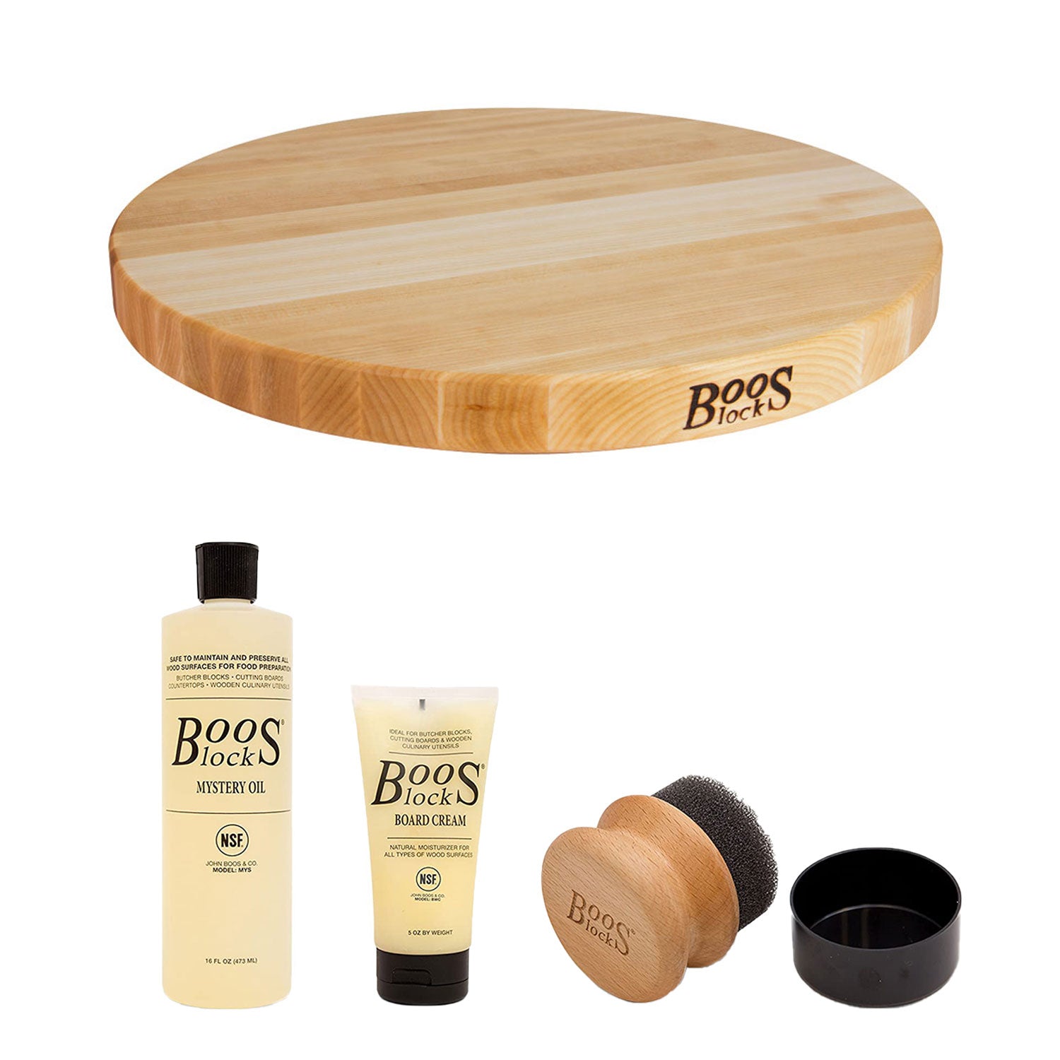 John Boos Maple Wood 18 Inch Reversible Round Cutting Board & Maintenance Set - VMInnovations