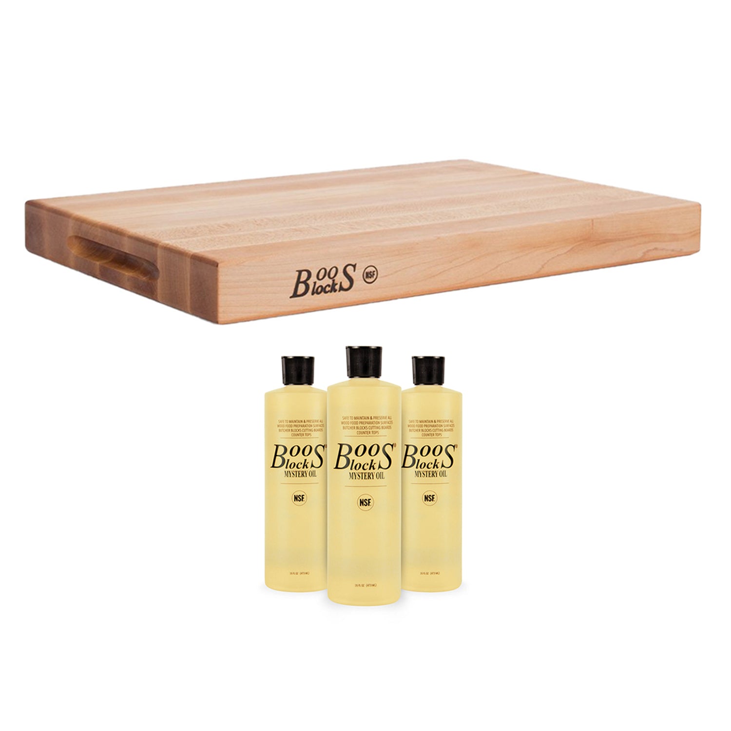 John Boos Maple Reversible 18 x 12" Cutting Board & 3 Piece Maintenance Oil Set - VMInnovations