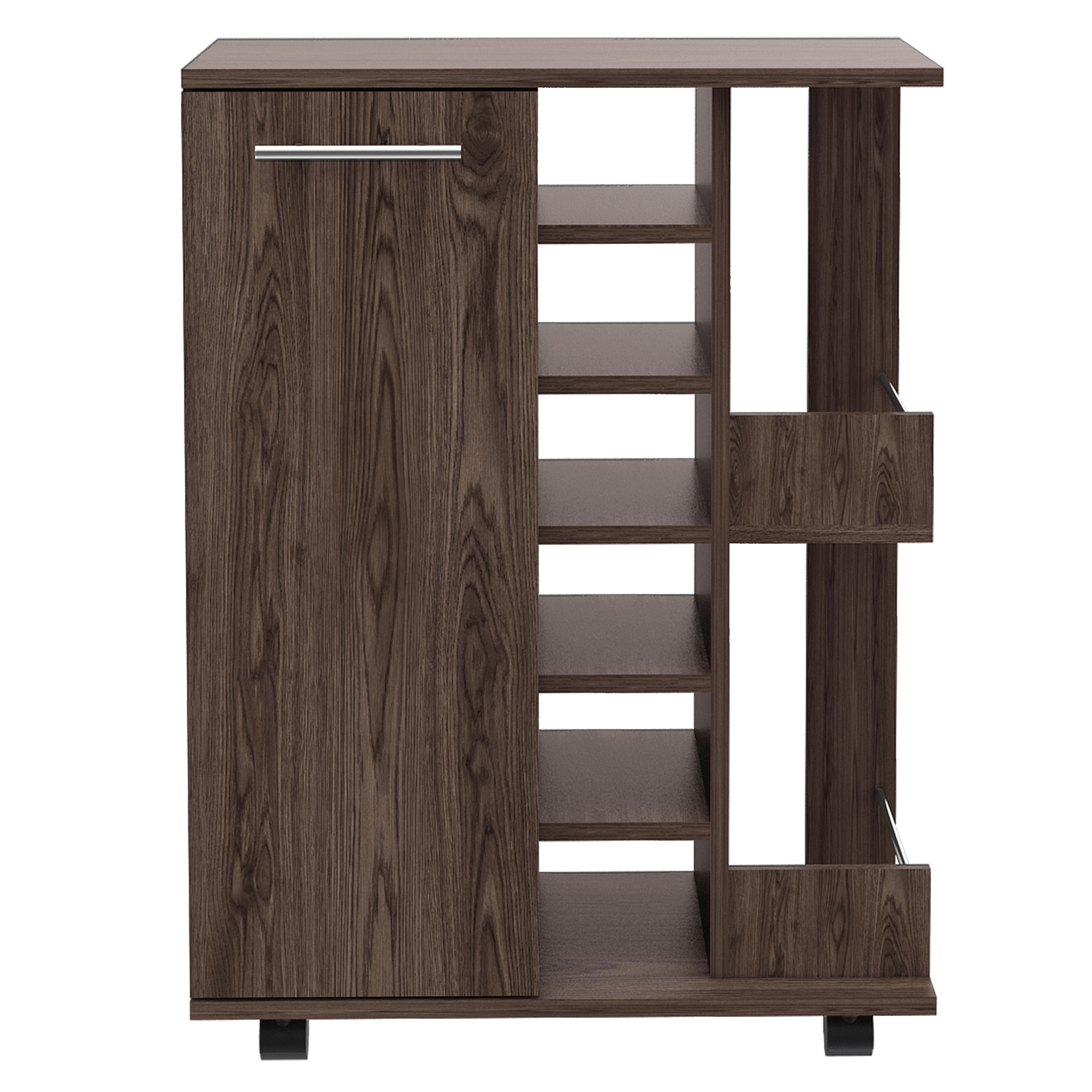 TUHOME Bar Storage Cabinet Cart for Wine and Liquor with Door, Amaretto (Used)