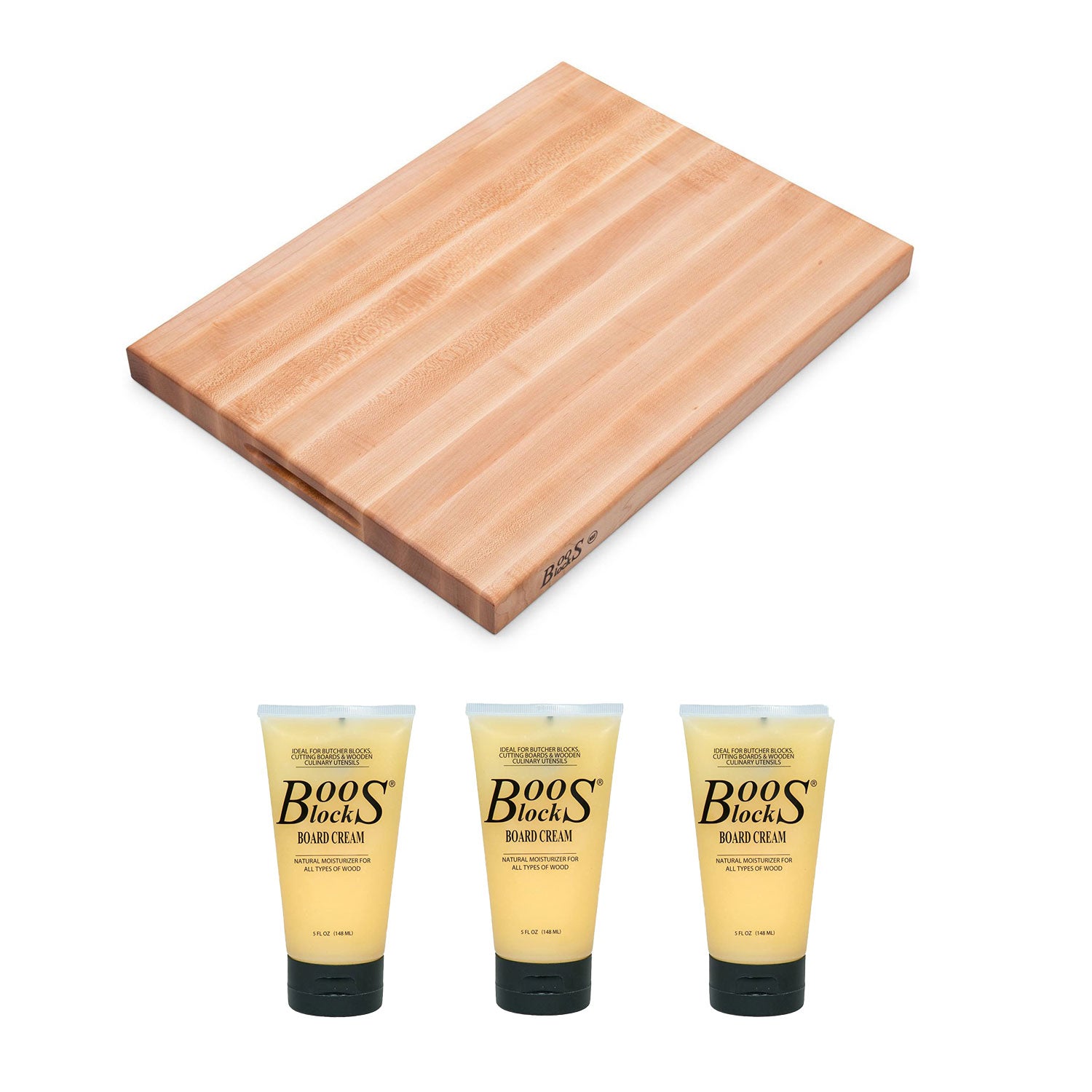 John Boos Maple Wood 24 Inch Cutting Board and Natural Care Cream, 5 Oz (3 Pack) - VMInnovations