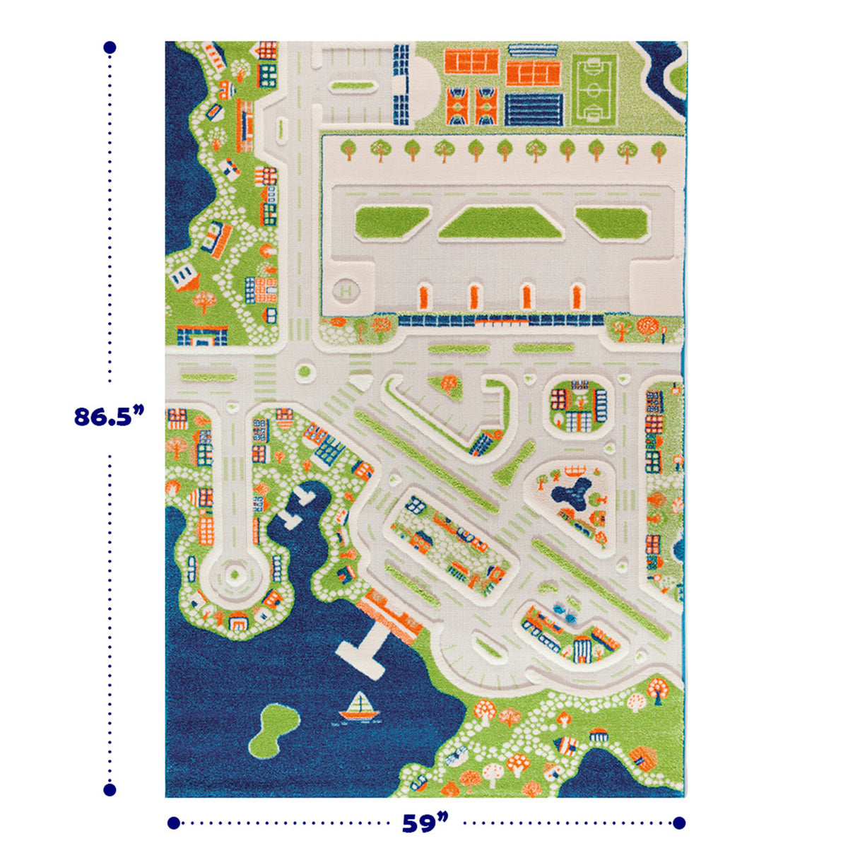 IVI 3D Play Carpets 86 x 59 Inch Mini City Educational Mat Rug, Extra Large - VMInnovations