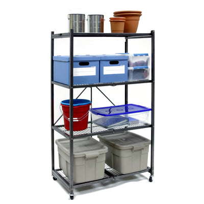 Origami Wheeled 4-Shelf Folding Steel Wire Shelving Pewter, 2 Pack (21"x36"x60")
