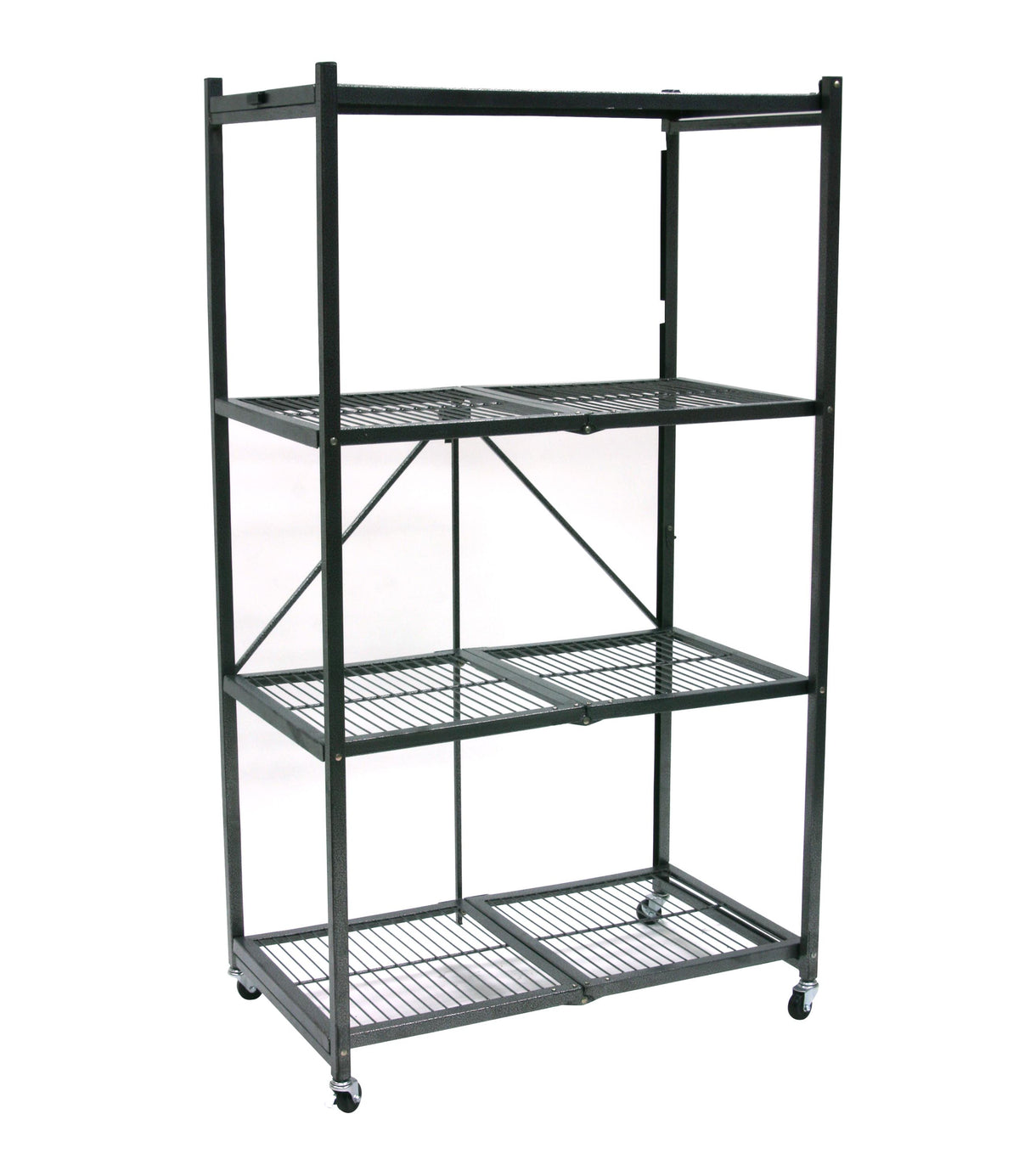 Origami Wheeled 4-Shelf Folding Steel Wire Shelving Pewter, 2 Pack (21"x36"x60")
