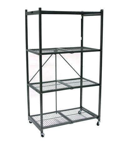 Origami Wheeled 4-Shelf Folding Steel Wire Shelving Pewter, 2 Pack (21"x36"x60")