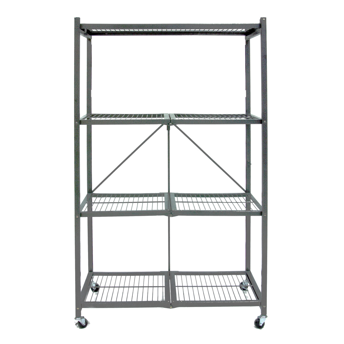 Origami Wheeled 4-Shelf Folding Steel Wire Shelving Pewter, 2 Pack (21"x36"x60")