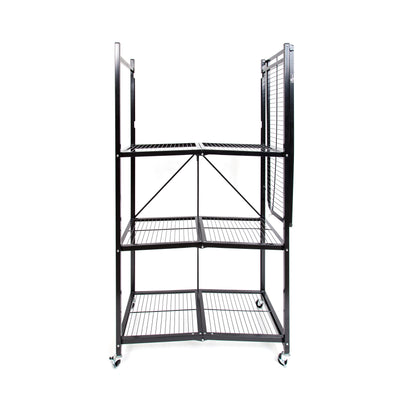 Origami R5-06W Black 4-Wheeled and 4-Shelf Folding Steel Wire Shelving Storage