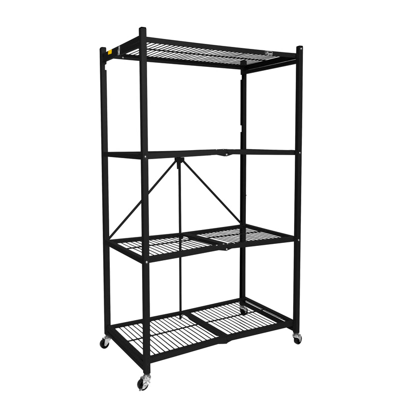 Origami R5-06W Black 4-Wheeled and 4-Shelf Folding Steel Wire Shelving Storage