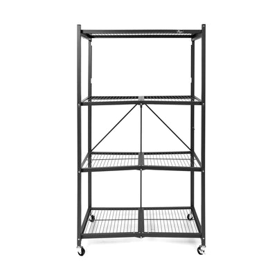 Origami 2-Pack R5-06W 4-Wheel 4-Shelf Folding Steel Wire Shelving Storage, Black