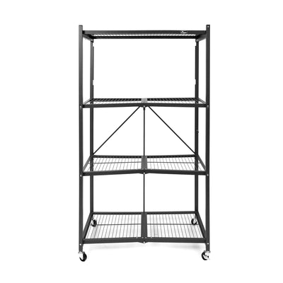 Origami R5-06W Black 4-Wheeled and 4-Shelf Folding Steel Wire Shelving Storage