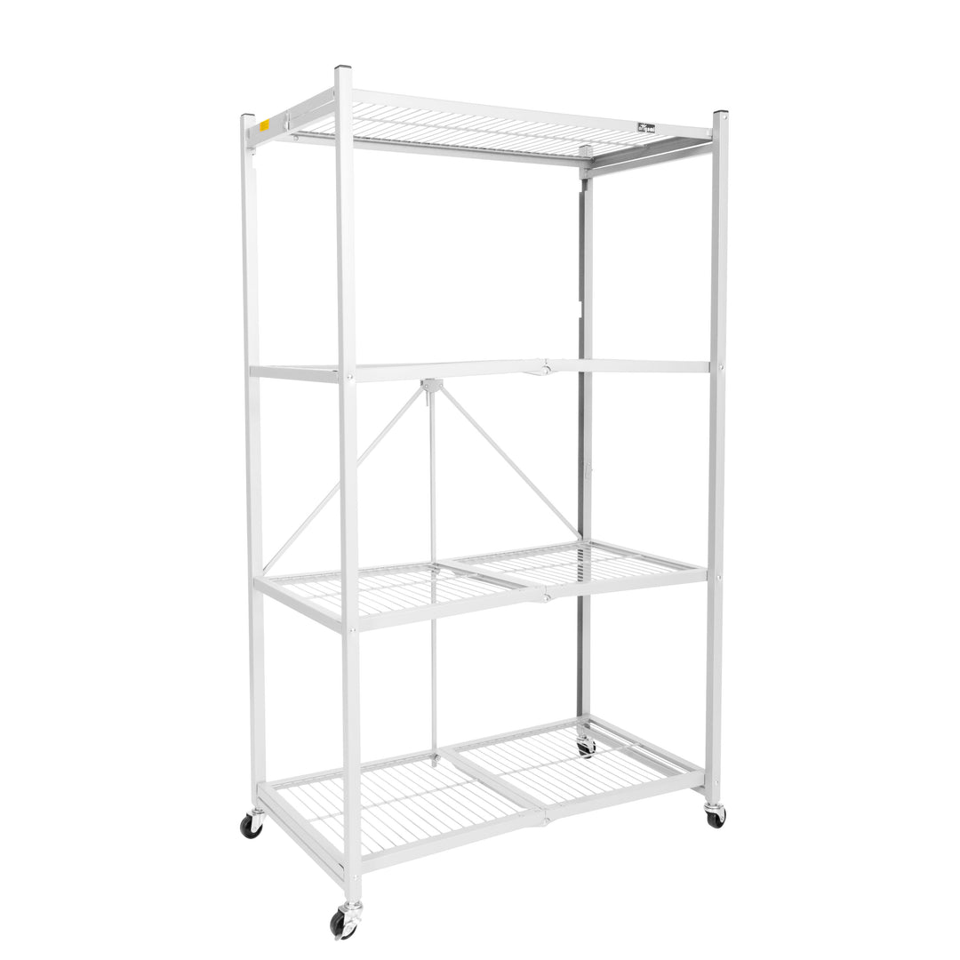 Origami 4 Tier Heavy Duty Folding Storage Rack w/ Wheels, White (Open Box) - VMInnovations