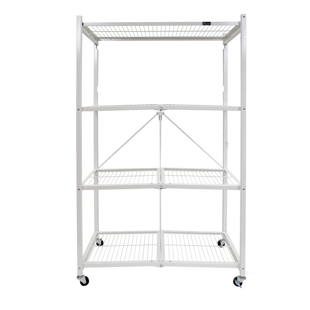 Origami R5 Foldable 4 Tier Storage Rack w/ Wheels, White, (Used) - VMInnovations