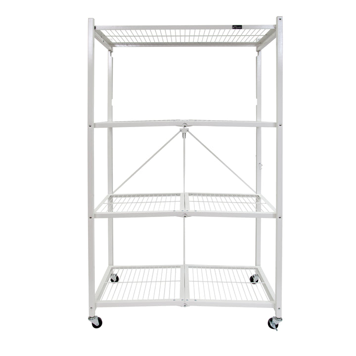Origami R5 Foldable 4 Tier Storage Rack w/ Wheels, White, (Used) - VMInnovations