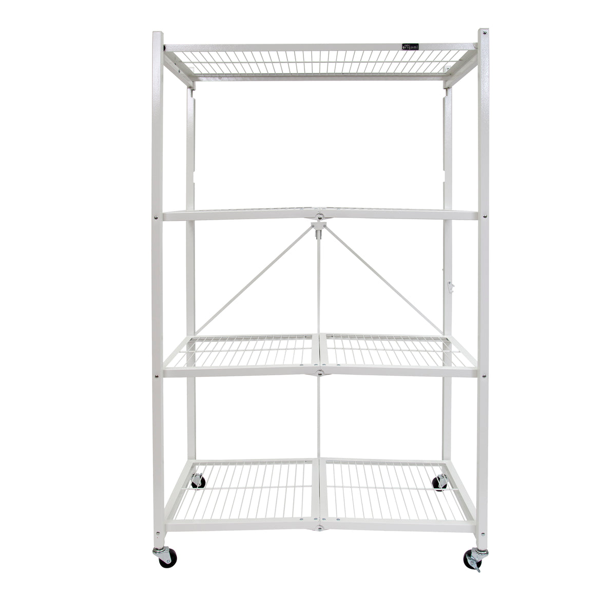 Origami R5 Foldable 4 Tier Storage Rack w/ Wheels, White, (Used) - VMInnovations