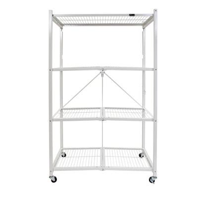 Origami 4 Tier Heavy Duty Folding Storage Rack w/ Wheels, White (Open Box)