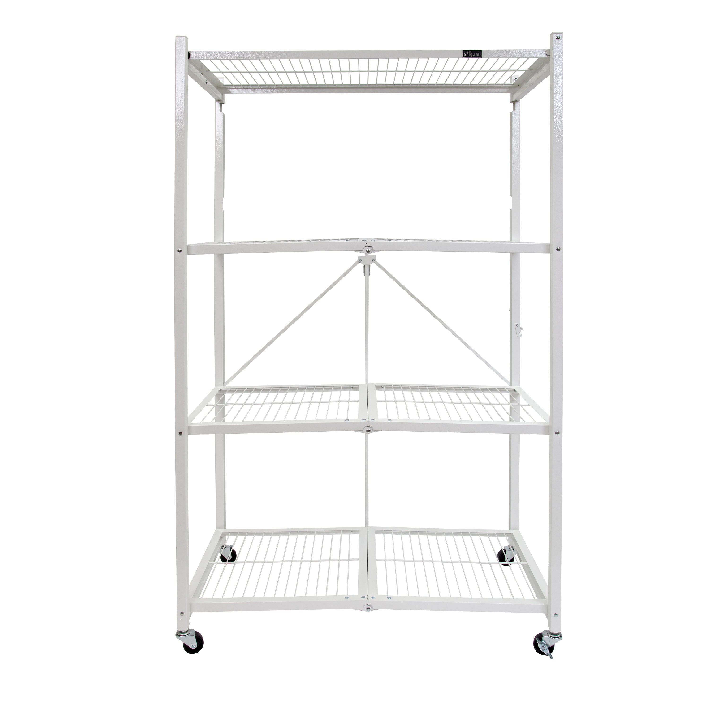Origami Wheeled 4-Shelf Folding Steel Wire Shelving, White (Used) - VMInnovations