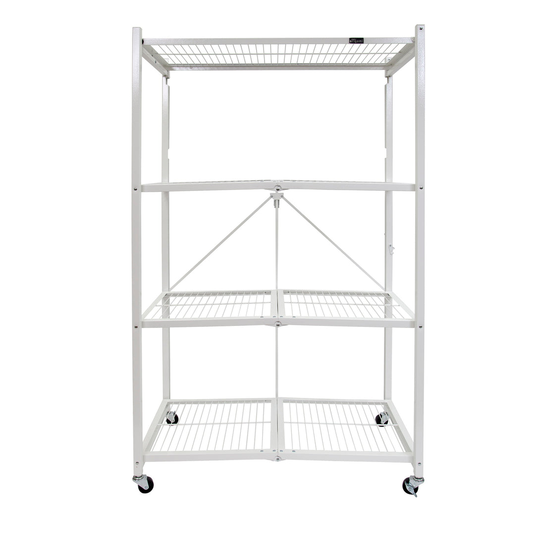 Origami R5 Foldable 4 Tier Storage Rack w/ Wheels, White, (Open Box) - VMInnovations