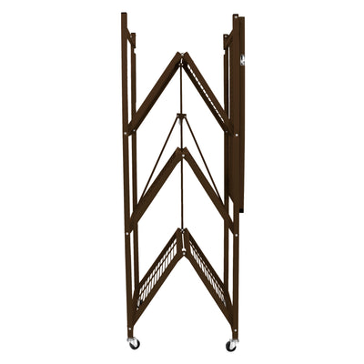 Origami Wheeled 4 Shelf Folding Metal Wire Shelving Storage Organizer, Bronze