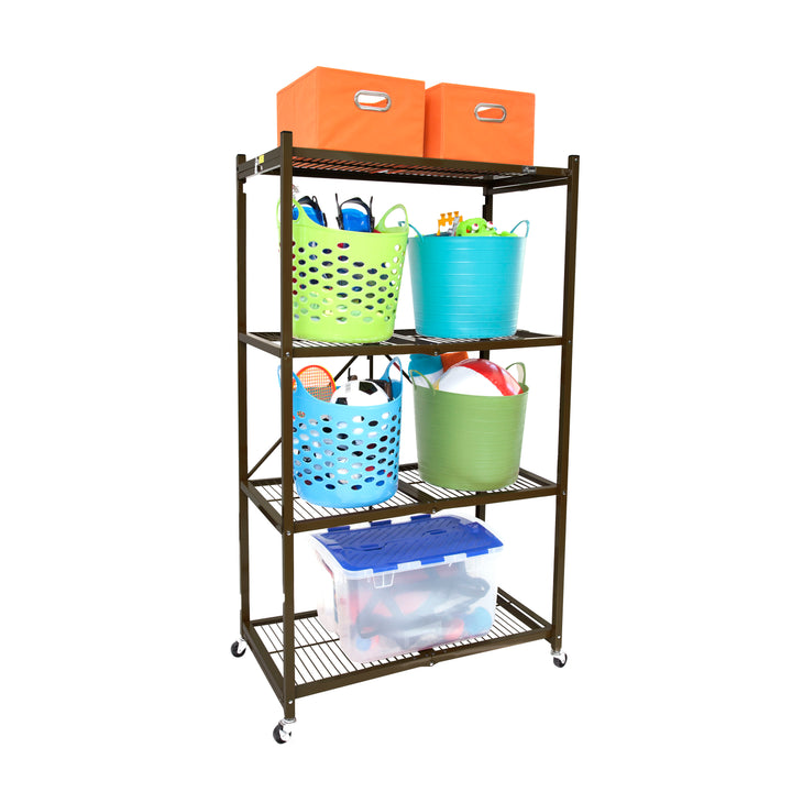 Origami Wheeled 4-Shelf Folding Steel Wire Shelving, Bronze (21" x 36" x 60")