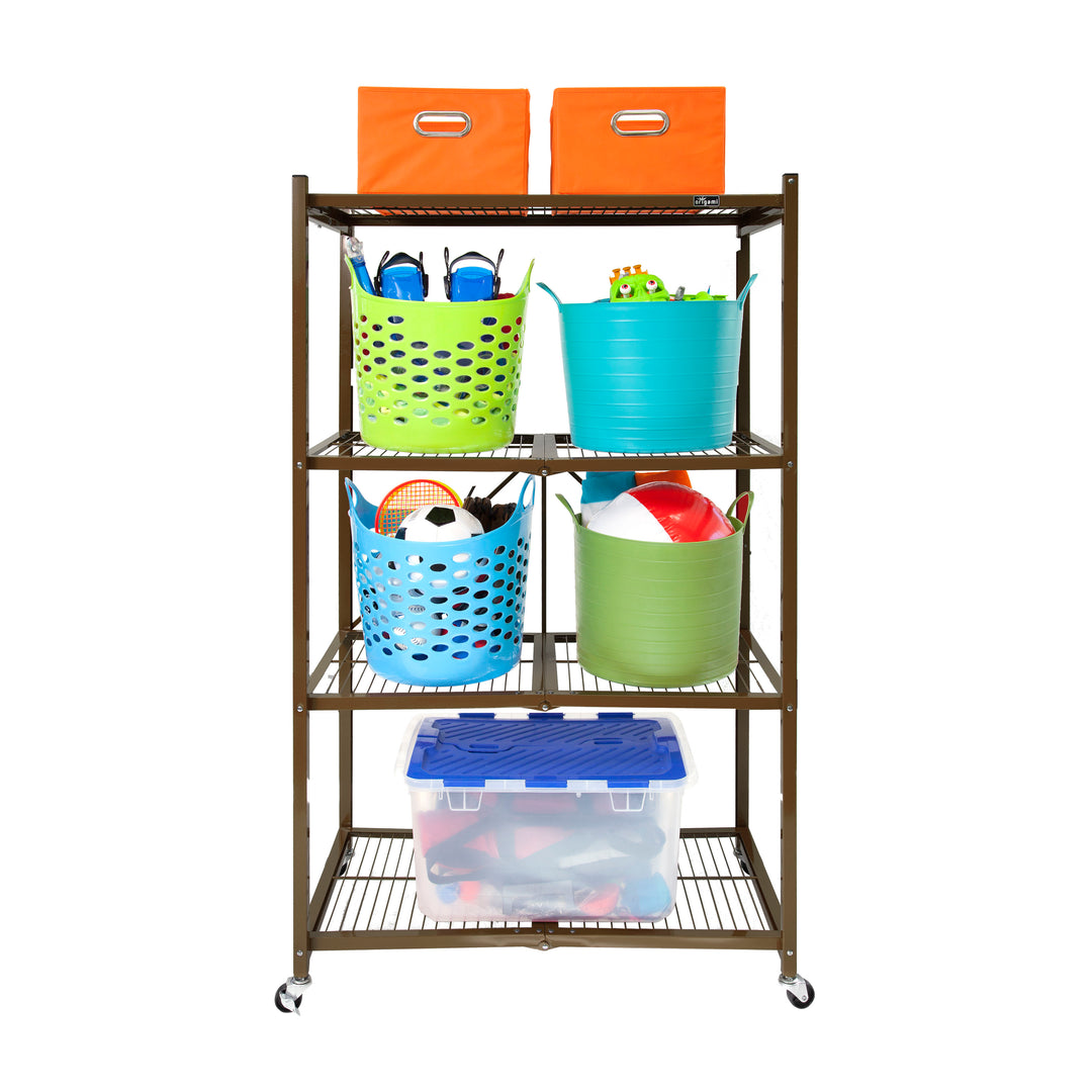 Origami Wheeled 4-Shelf Folding Steel Wire Shelving, Bronze (21" x 36" x 60") - VMInnovations