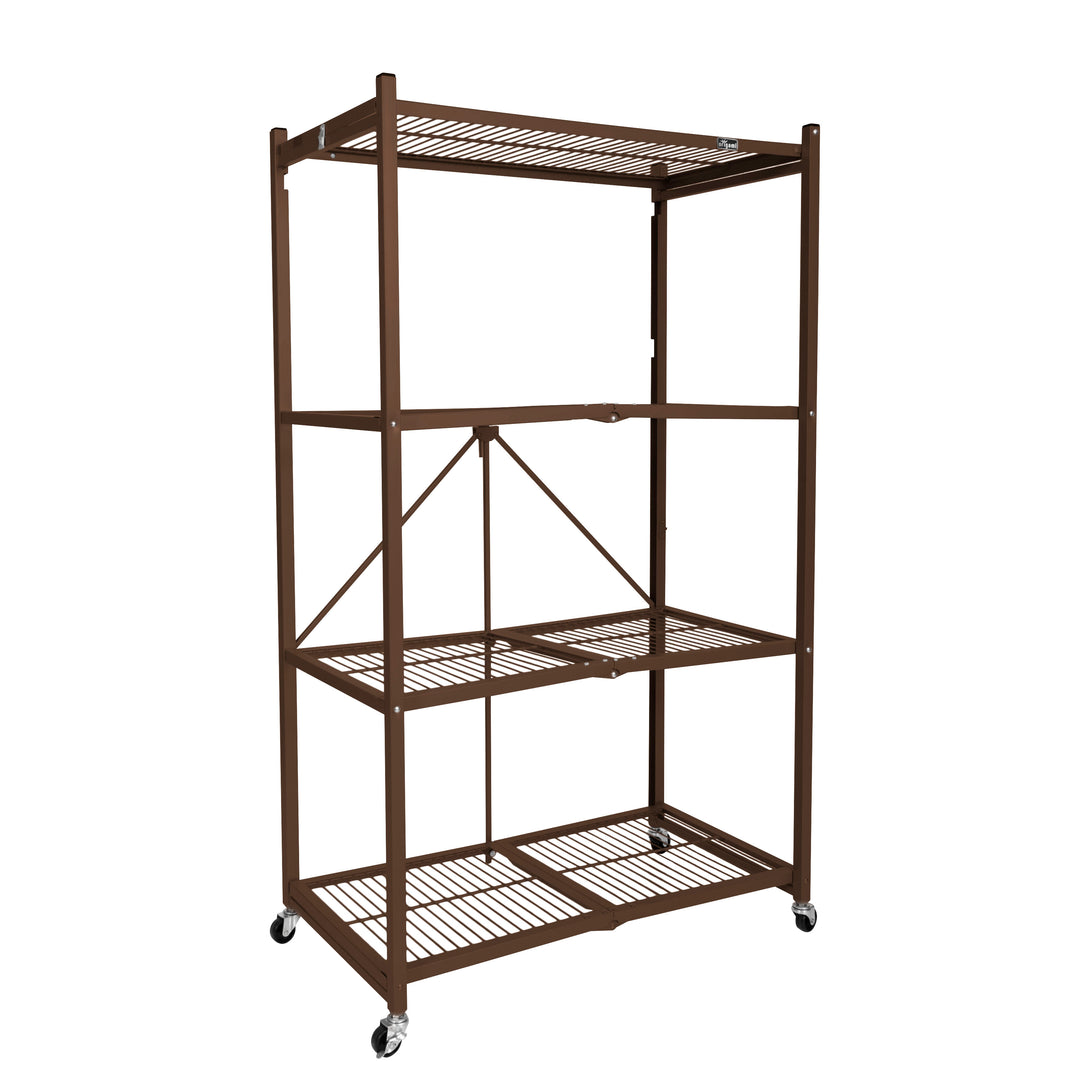 Origami 4-Pack R5-06W 4-Wheel 4-Shelf Folding Steel Wire Shelving Storage, Brown