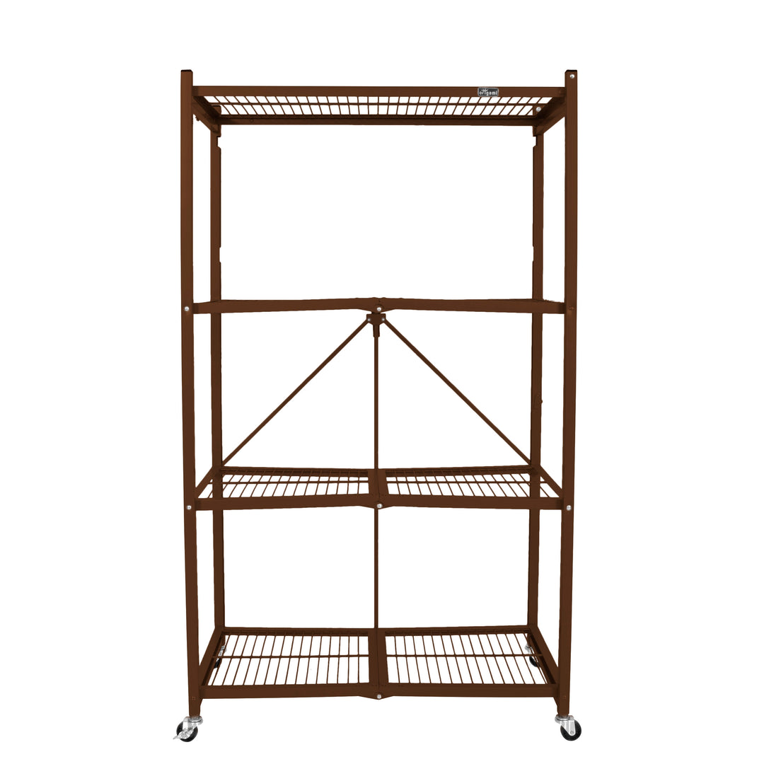 Origami 4-Pack R5-06W 4-Wheel 4-Shelf Folding Steel Wire Shelving Storage, Brown