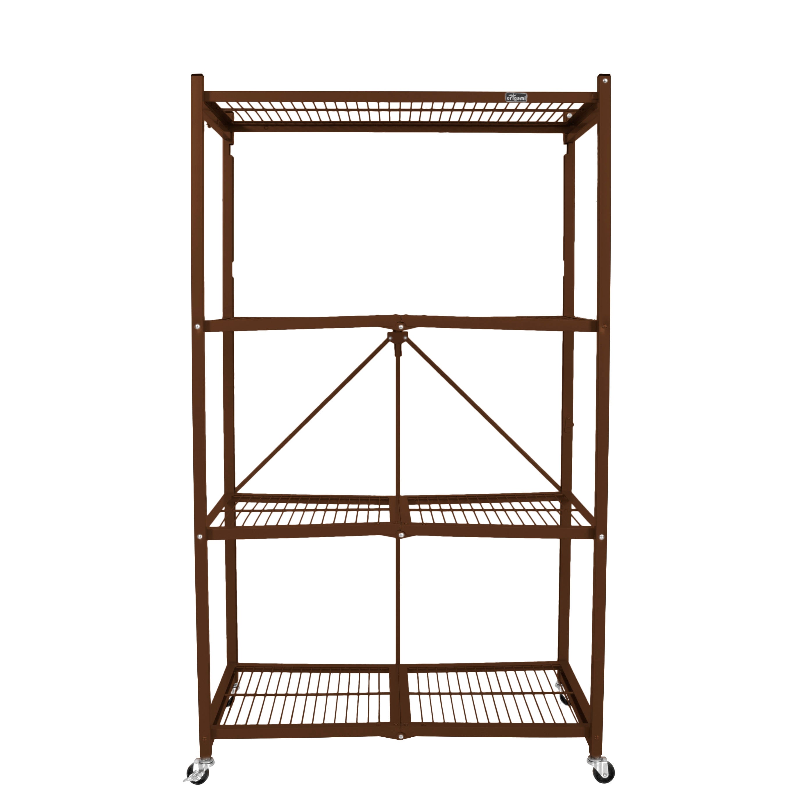 Origami R5VBW2 Wheeled 4 Shelf Folding Steel Wire Shelving Units, Bronze, Pair