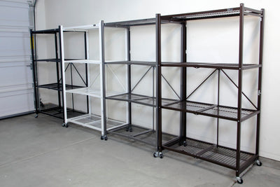 Origami R5 Foldable 4 Tier Storage Rack w/ Wheels, White, (Open Box) - VMInnovations