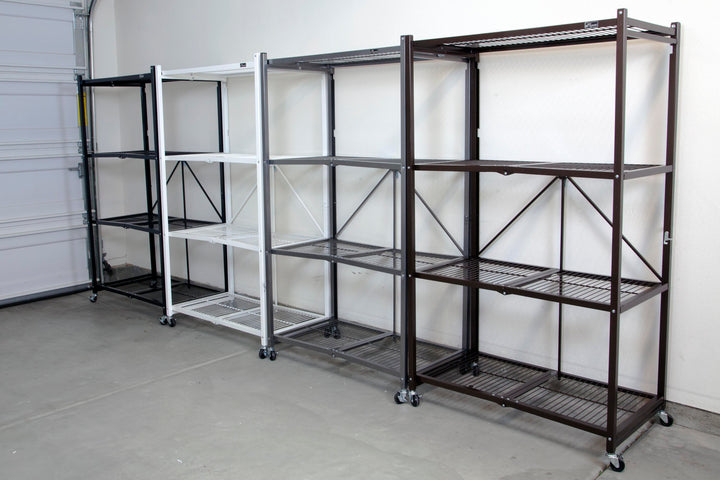Origami R5 Foldable 4 Tier Storage Rack w/ Wheels, White, (Used) - VMInnovations