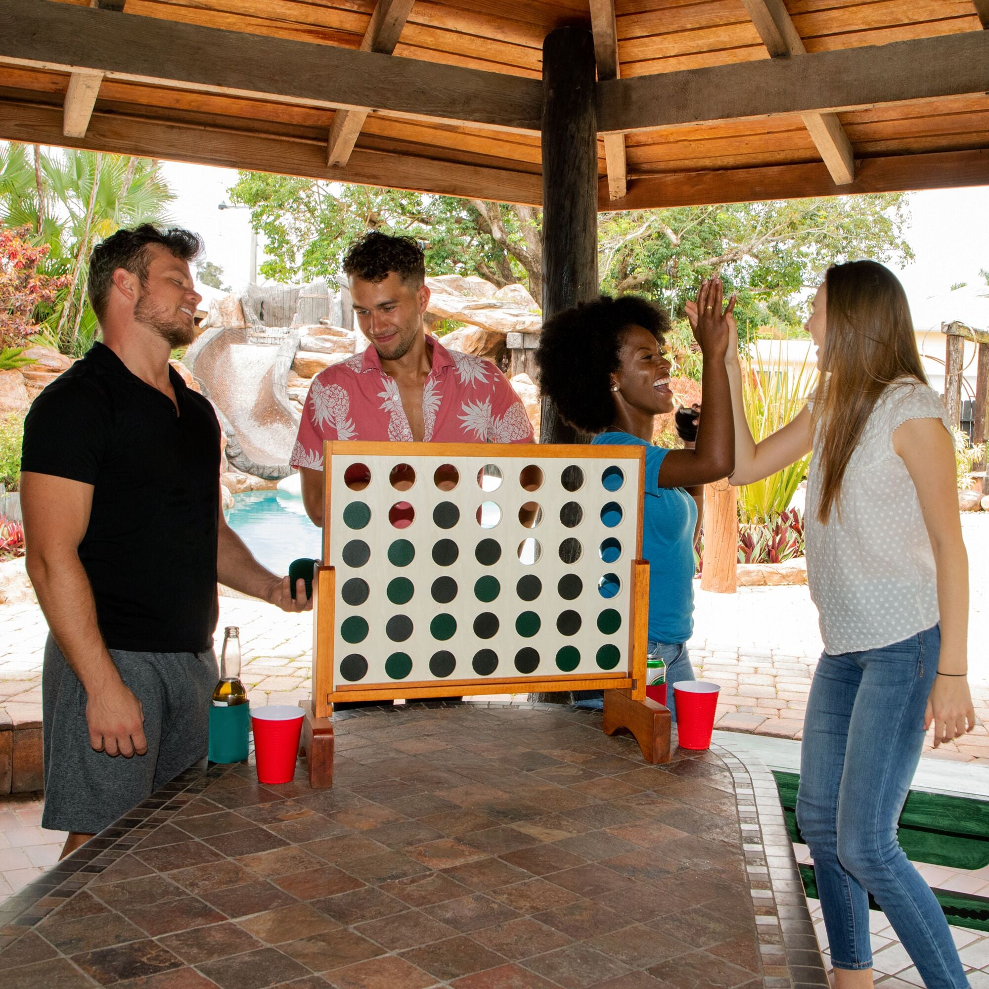 Lancaster Oversized 4-In-A-Row Wooden Outdoor Game w/ Carry Bag (Refurbished)