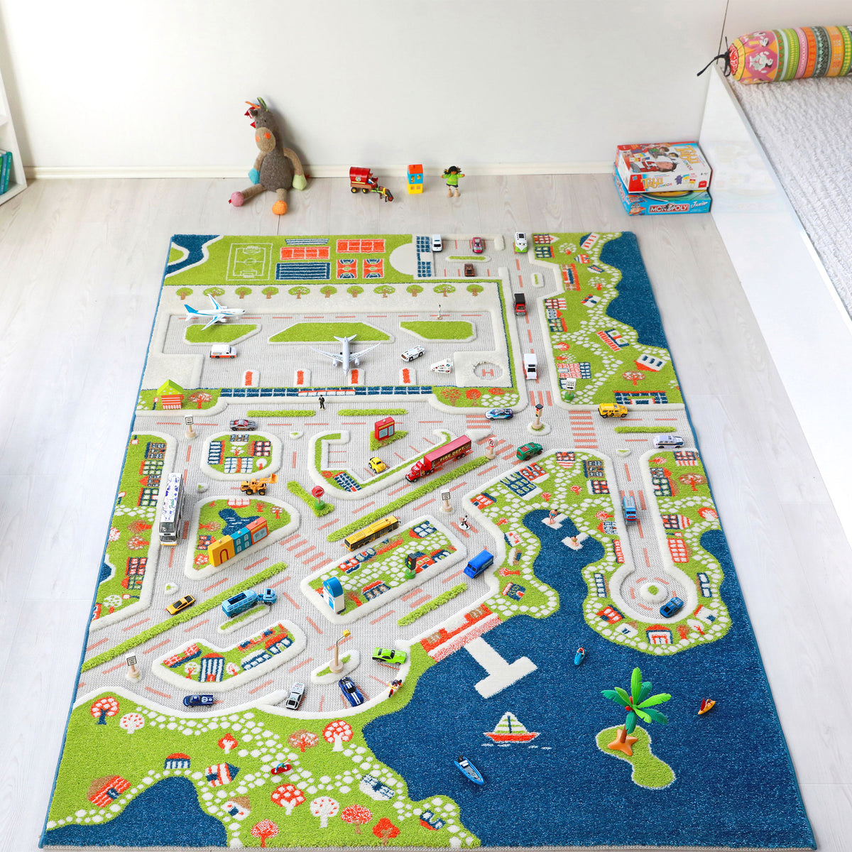 IVI 3D Play Carpets 86 x 59 Inch Mini City Educational Mat Rug, Extra Large - VMInnovations