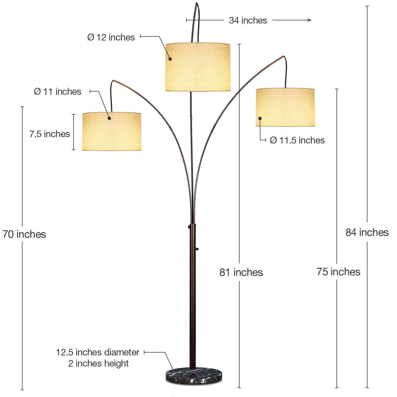 Brightech Trilage 9.5 Watt LED Bulb 3 Lights with Shades Arc Floor Lamp (Used)