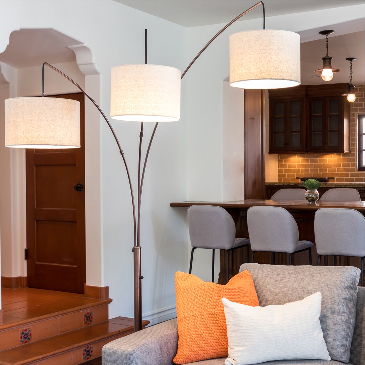 Brightech Trilage 9.5 Watt LED Bulb 3 Lights with Shades Arc Floor Lamp (Used)