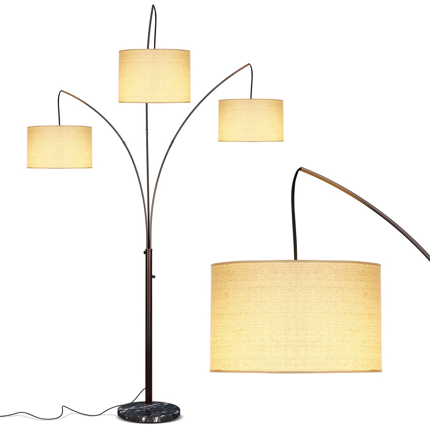 Brightech Trilage 9.5 Watt LED Bulb 3 Lights w/ Shades Arc Floor Lamp (Open Box) - VMInnovations