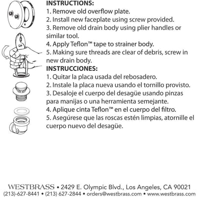 Westbrass Tiptoe Bathtub Drain Trim Set w/ 2 Hole Faceplate, Black (Open Box)