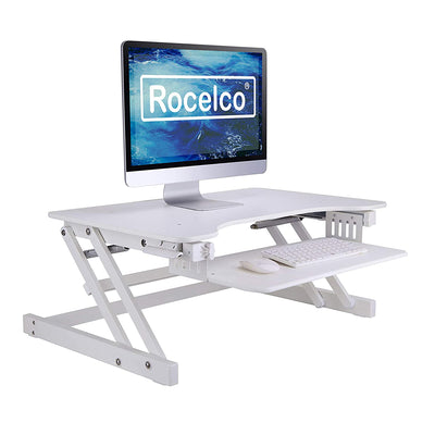 Rocelco Standing Desk Converter 32 Inch Adjustable Height Support Riser, White