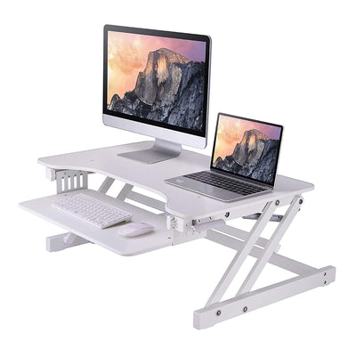 Rocelco Standing Desk Converter 32 Inch Adjustable Height Support Riser, White