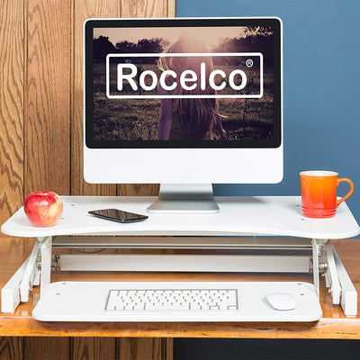 Rocelco Standing Desk Converter 32 Inch Adjustable Height Support Riser, White