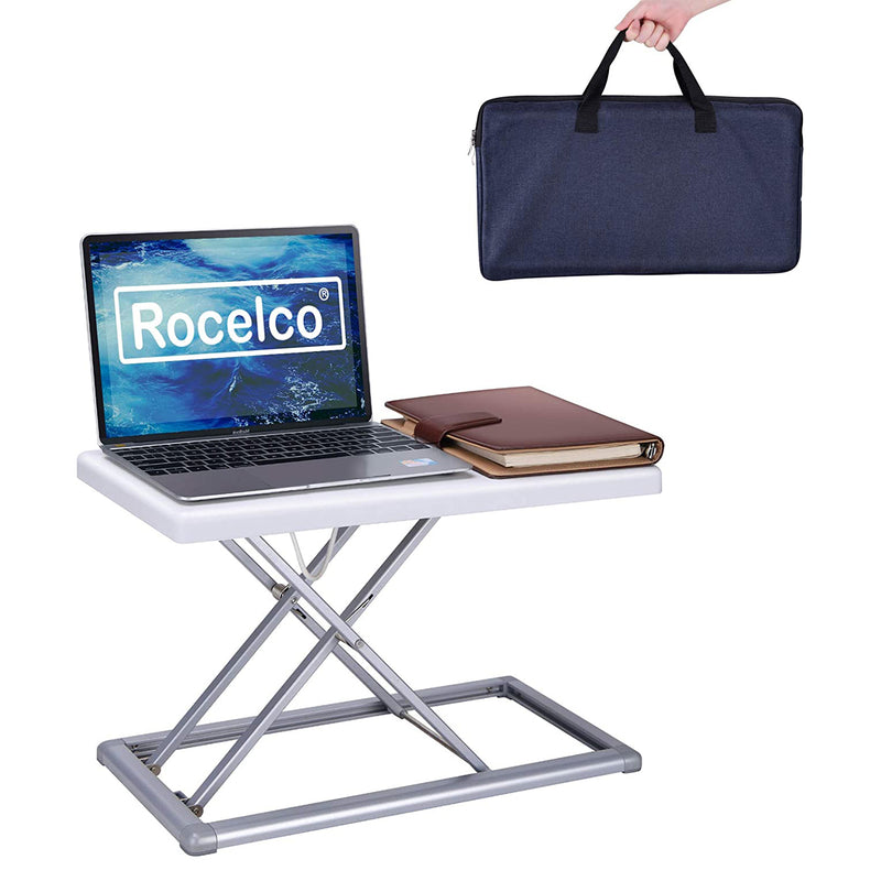 Rocelco Portable 19 Inches Adjustable Height Support Standing Desk Riser, White