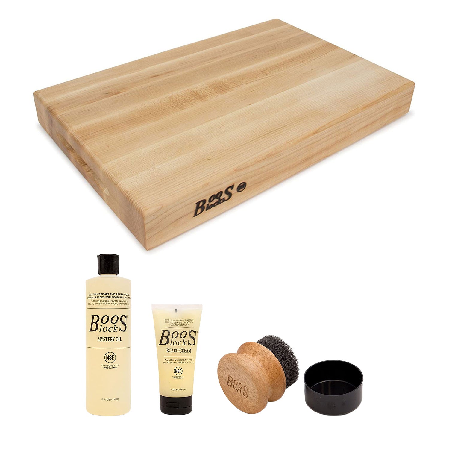 John Boos Maple Wood 18 Inch Reversible Cutting Board & 3 Piece Maintenance Set - VMInnovations