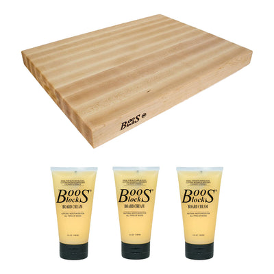 John Boos Maple Wood Reversible Cutting Board & 5 Ounce Care Cream, (3 Pack)